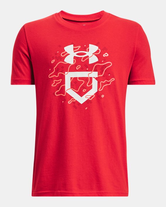 Boys' UA Baseball Camo Logo Short Sleeve, Red, pdpMainDesktop image number 0